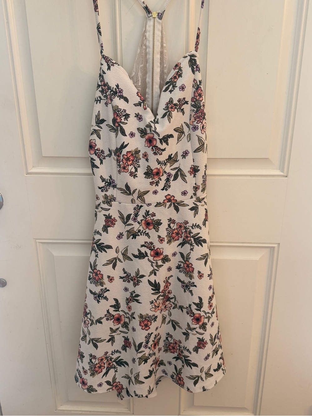 No Boundaries Floral Skater Dress XL (15/17) White Pink Lace Back